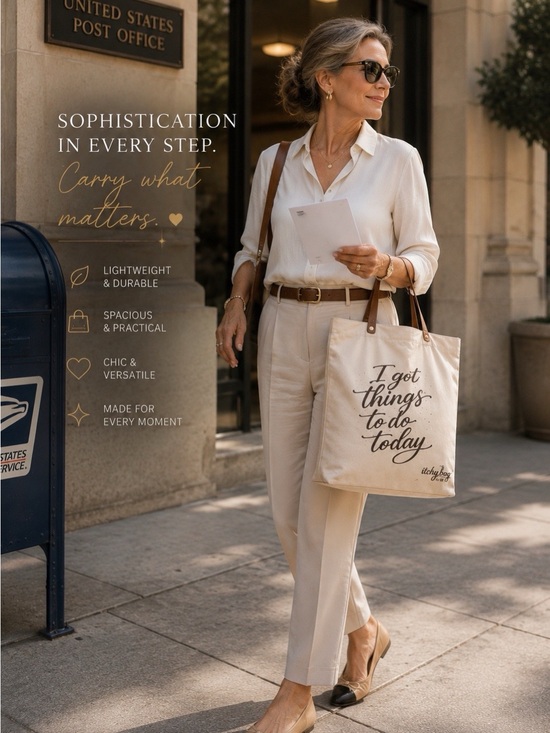 by Dee Handbags - Brown Neutral ItalianCanvas Tote with Brown Leather Straps - "I Got Things to Do